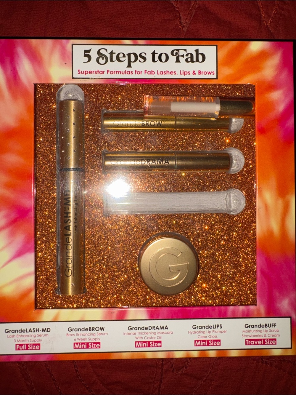 Grande Lash- MD Cosmetics 5 Steps to Fab Lash, Brow & Lip Kit - Gold & Clear - Picture 2 of 3
